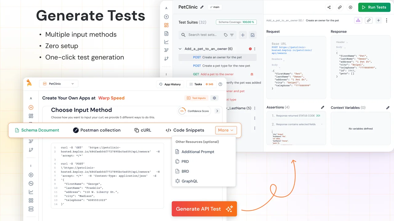 Multiple input methods, zero setup, one-click test generation
