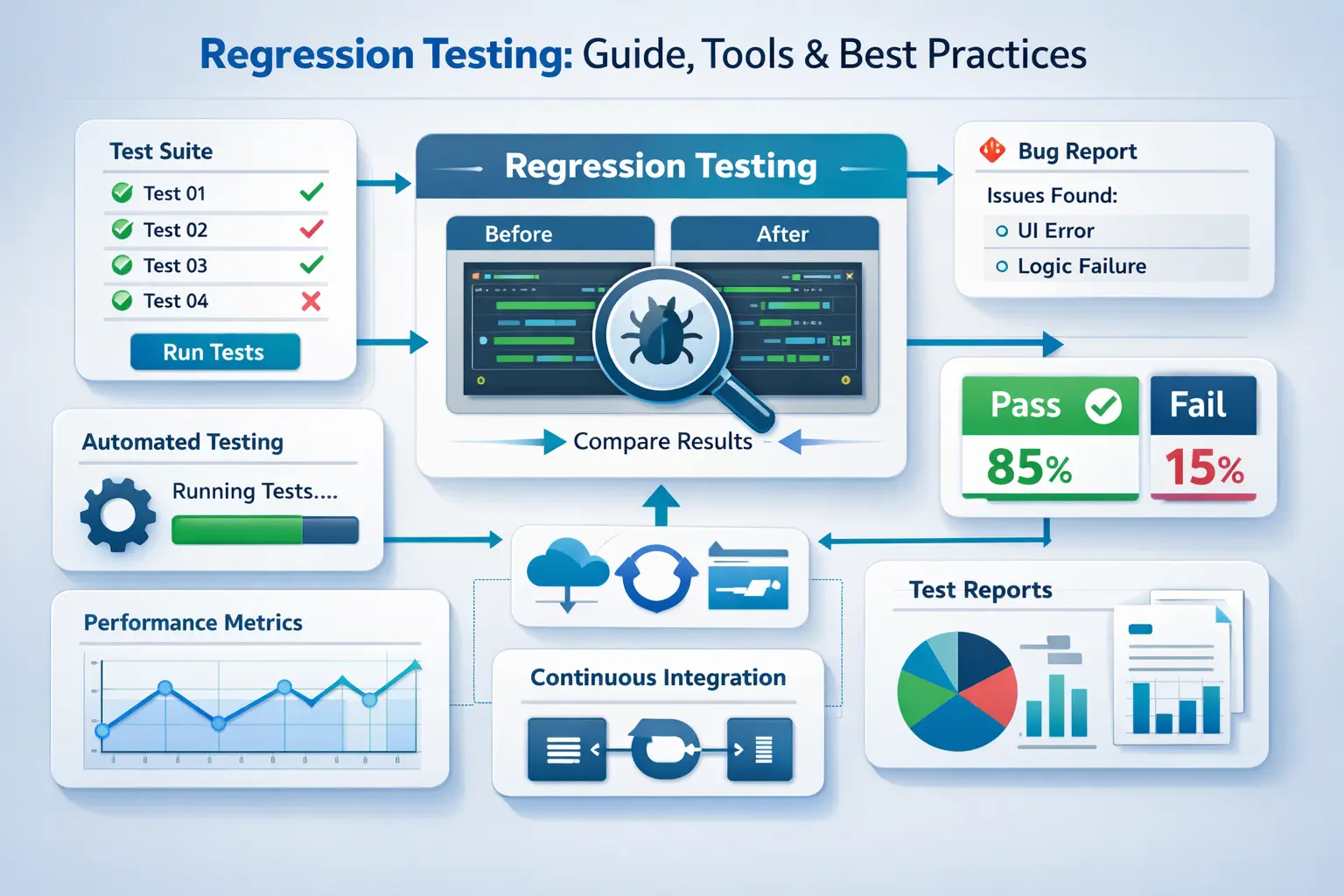 Cover Image for Regression Testing Guide: Definition, Tools & Best Practices