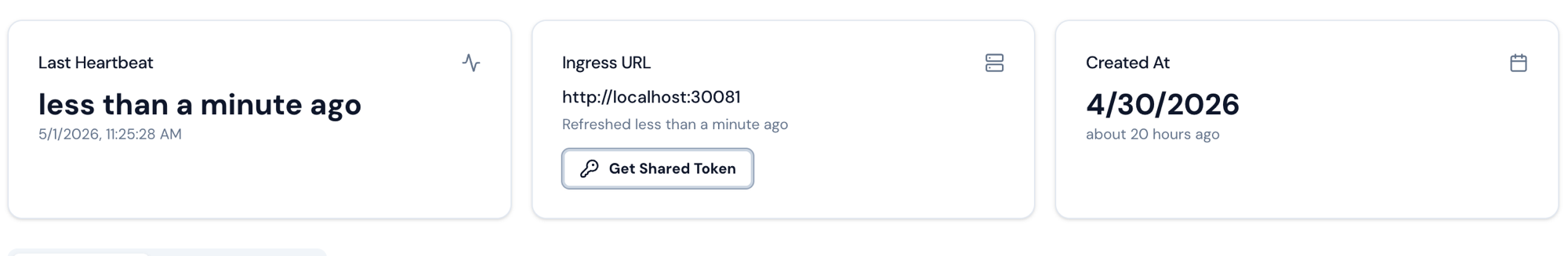Get Shared Token button on the Ingress URL card
