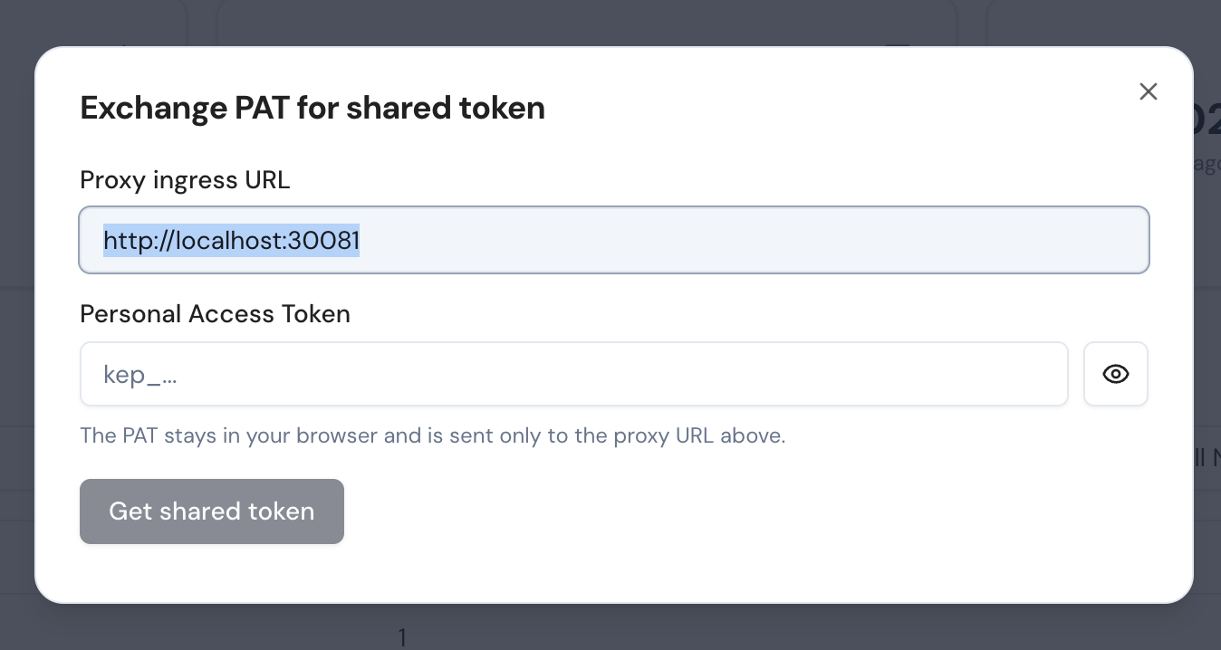 Exchange PAT for shared token dialog