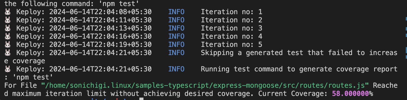 Keploy test coverage with ai generated unit tests for express-mongoose