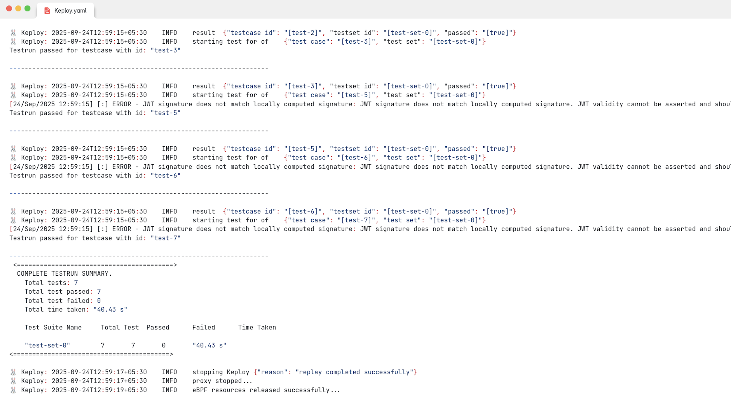 Sample Keploy Test Summary Java