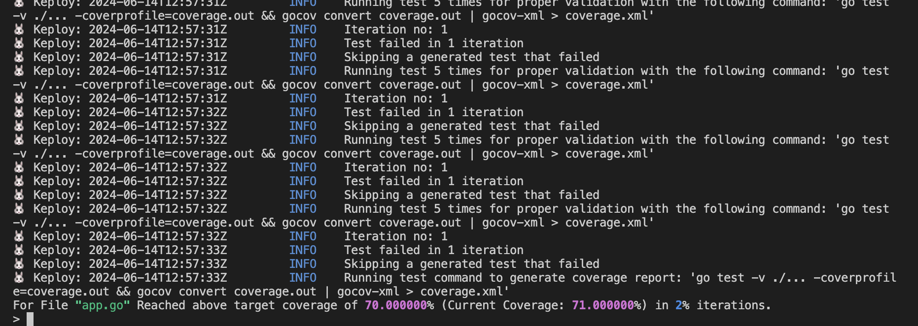 Keploy test coverage with ai generated unit test for mux-sql